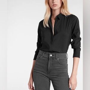 Brand New Express Relaxed Satin Portofino Shirt Black, button up